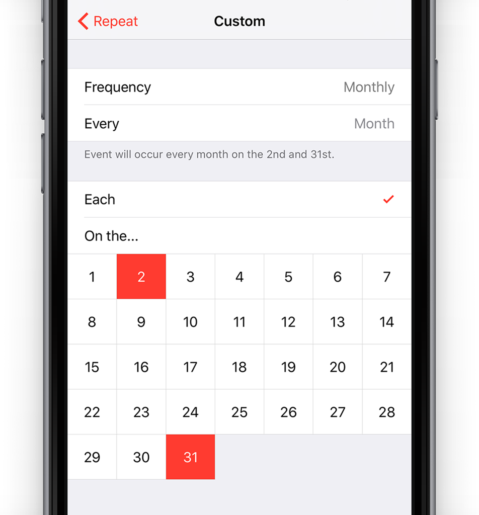 Guide setting repeat calendar events on iPhone iOS 9 TapSmart