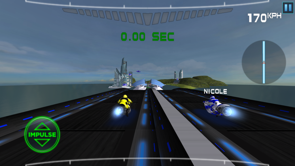 There are different goals for each track – this one shows a drag race between the player, one opponent, and a straight line.