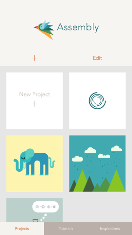 Choose your project: Assembly's main user interface (UI) lets users pick up an old project, or start a new one. 