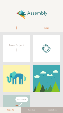 Choose your project: Assembly's main user interface (UI) lets users pick up an old project, or start a new one.