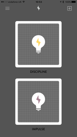 Spark's main user interface (UI). Tapping on a card pack reveals a prompt. 