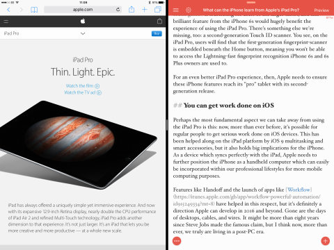 The bigger screen makes side-by-side multitasking a real dream under iOS 9. 