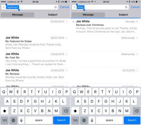 All you need to do is tap the search term to reveal the Mail app's tabs and its enhanced search interface. 