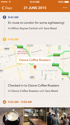 Momento combines manual journalling with content from social feeds.