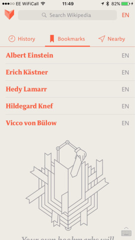 Nicely laid out, Viki has a tabbed menu to search for new articles, view saved ones, or find new ones based on location