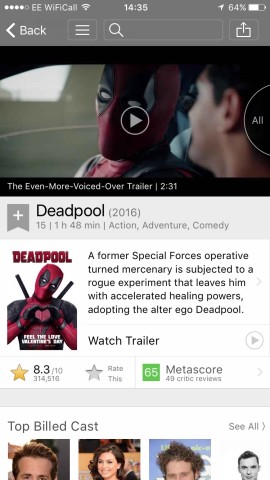 The IMDB app shows you practically everything you need to know about a movie and is a solid all-rounder