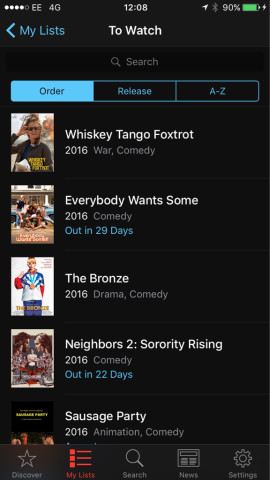 Added movies can join a default 'My List', or you can create your own lists.