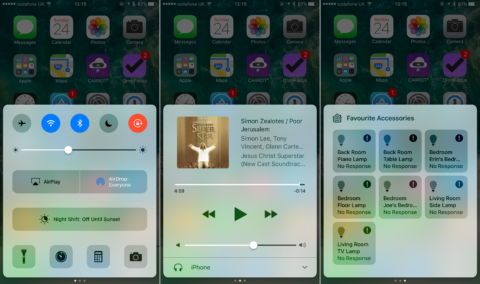 Control Center panels make it easy to access Music and Home app controls. 