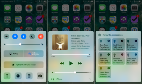 Control Center panels make it easy to access Music and Home app controls.