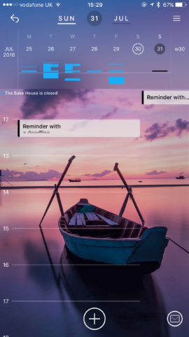 Simpliday's main user interface (UI): here you can see your week-long overview, plus a breakdown of the selected or current day's schedule.
