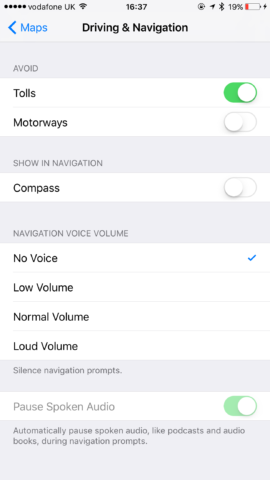 To avoid toll roads, you'll need to navigate to the Maps pane in the Settings app. 