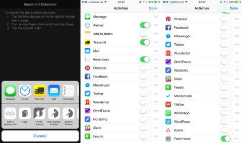 You'll need to activate its share extension before you start using Feed Hawk.