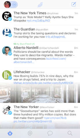 The UI aims to put more tweets on a screen by merging images and text