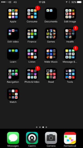 The dock and any folders you may have set up will now be black rather than gray
