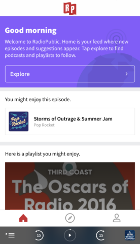 The main home page offers personalized suggestions based on your listening habits