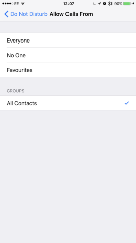 Select All Contacts while Do Not Disturb is activated to prevent anyone else from calling
