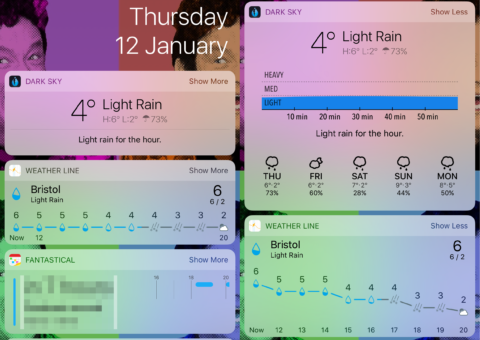 Weather Line has a new widget for iOS 10. Here's it compared to Dark Sky's in both wider and compact view