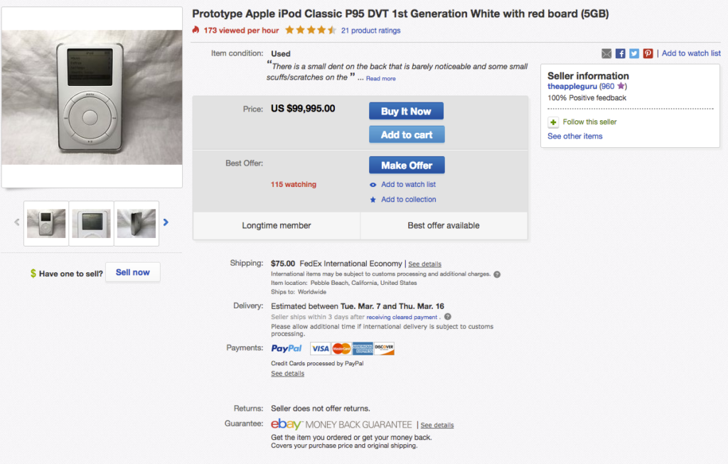 A screenshot of the eBay page in question