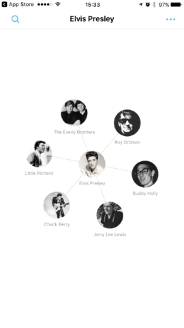 Tap on an artist and the app returns a simple mind map