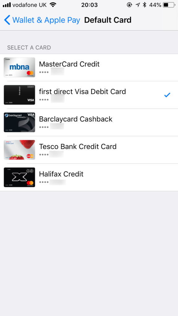 how to set a different card as default in apple pay