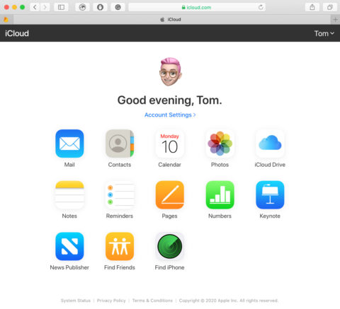 The desktop version of iCloud.com