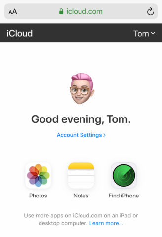 The mobile version of iCloud.com