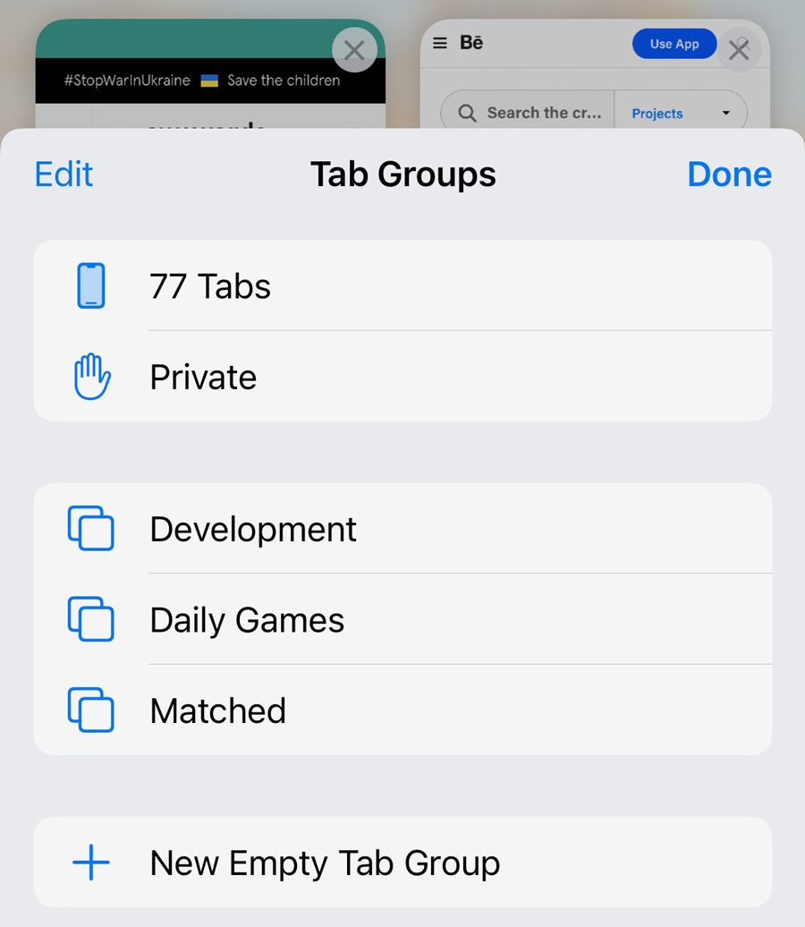 ios safari group tabs