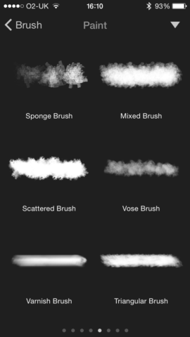 An early version of Pixelmator for iPhone, showing off some brushes