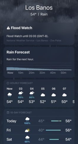 Apple Weather rainfall warning