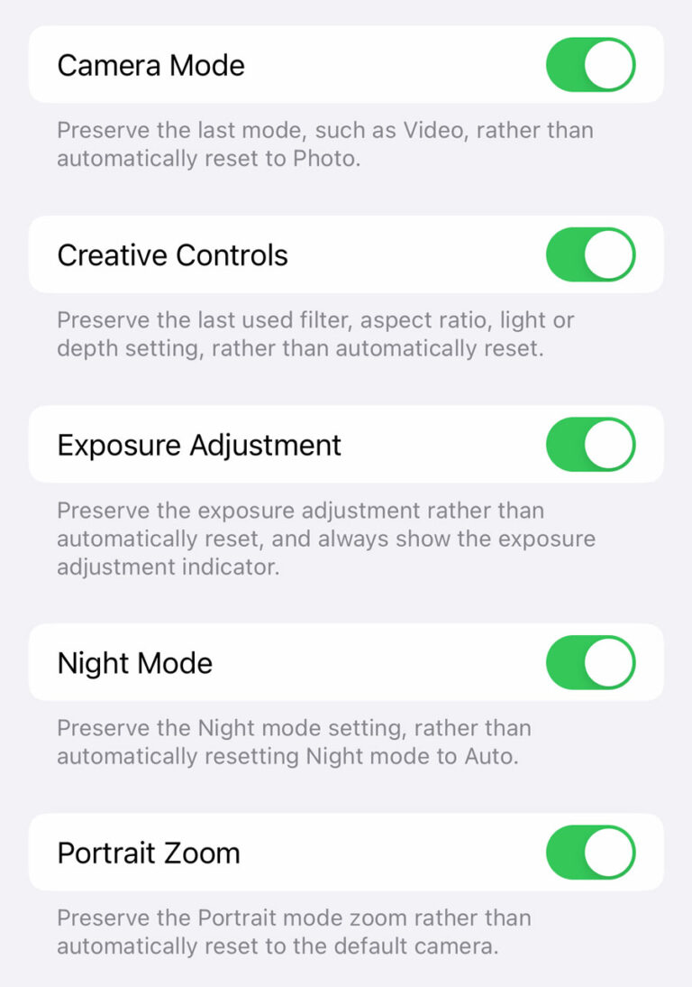 How to preserve your Camera controls and settings between sessions