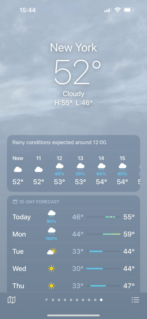 iPhone 15 Pro Max Weather app.