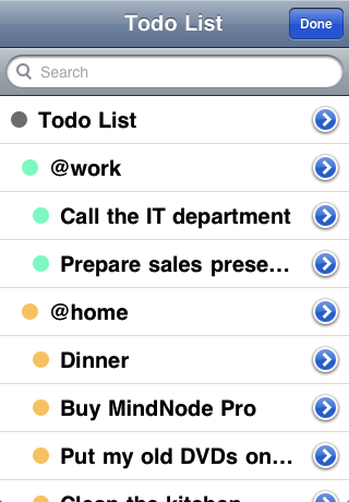 outline view on iPhone