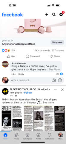A Facebook feed.