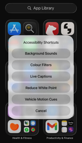 The Accessibility Shortcuts menu