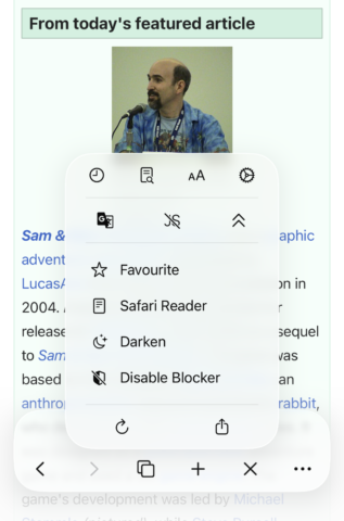 Quiche Browser browse menu