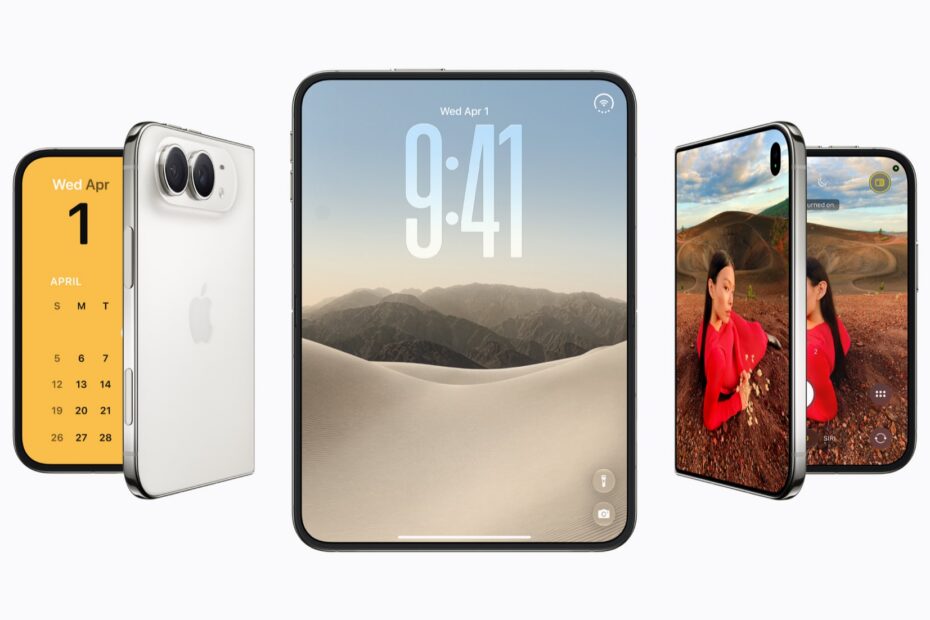 iPhone Duo shown closed, open, and from the back