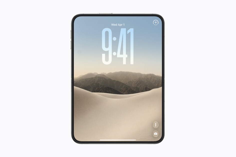 iPhone Duo open flat like a book, showing the 9:41 Lock Screen
