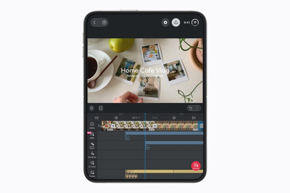 iPhone Duo open in portrait, with a video at the top of the screen and controls below it