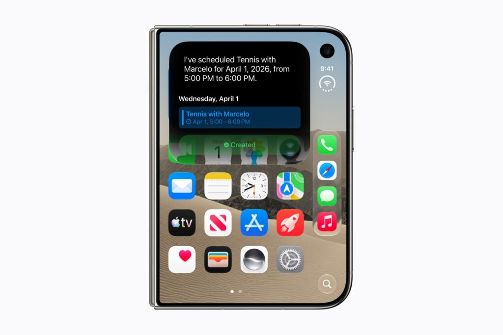 iPhone Duo outer display with the Dock down the right-hand side